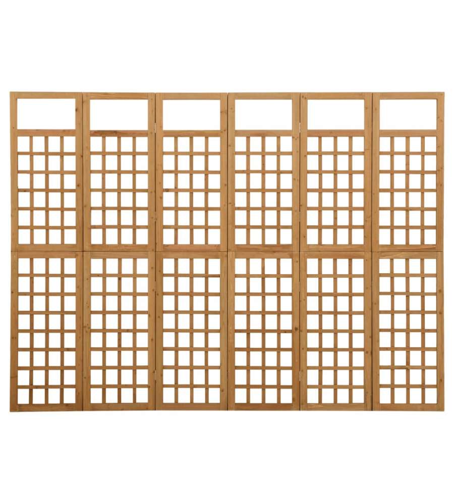 vidaXL Divisorio 6 Pannelli in Legno Massello di Abete 242,5x180 cm - Separ per Stanza e Patio - Supporto per Piante - Colore Marrone