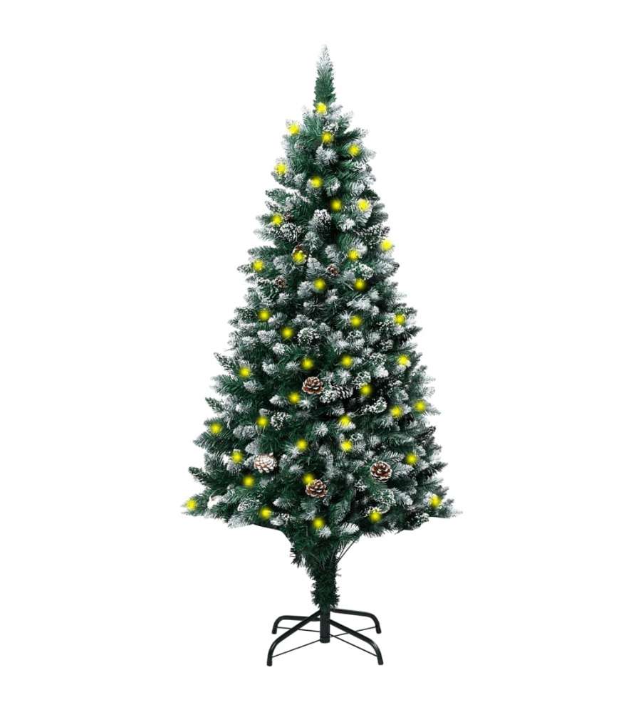 Albero Di Natale Artificiale Illuminato 180cm LARS360 - PVC Verde Con Effetto Neve E Pigne, 570 Rami, Facile Montaggio
