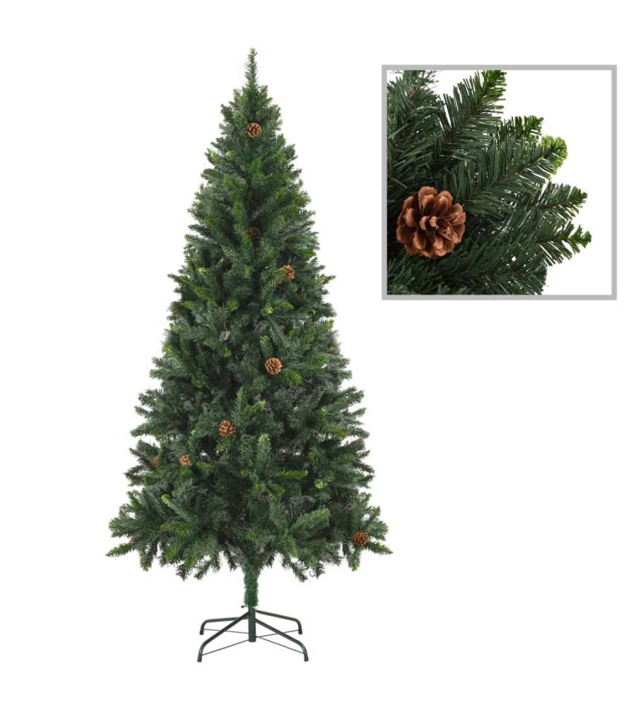 Albero di Natale Artificiale con luci a LED e Pigne Verde 210 cm
