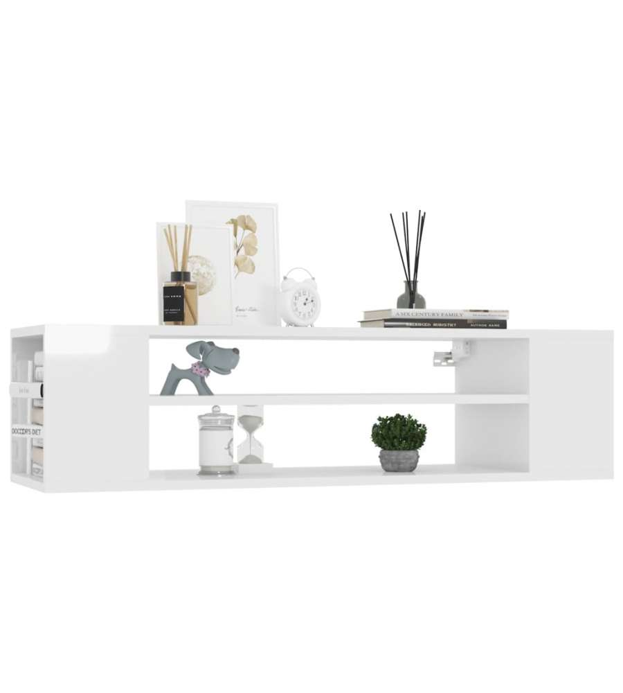 Mobile TV Sospeso Lowboard 180 Cm, Bianco Lucido Acrilico, 2 Moduli, Apertura Push-to-open