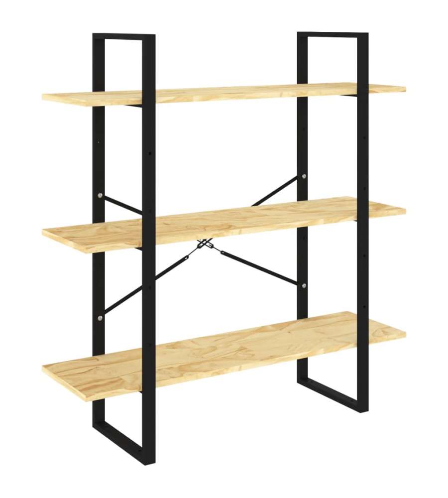 Libreria a 3 Ripiani 100x30x105 cm in Legno Massello di Pino