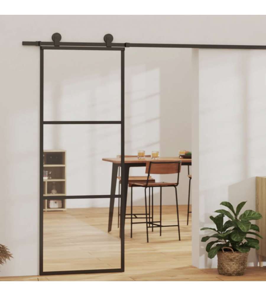 Porta Scorrevole con Kit Montaggio Vetro ESG Alluminio 76x205cm 3081939