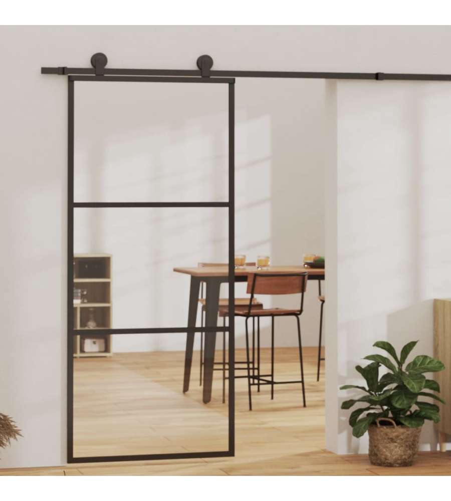 Porta Scorrevole con Kit Montaggio Vetro ESG Alluminio 90x205cm 3081940