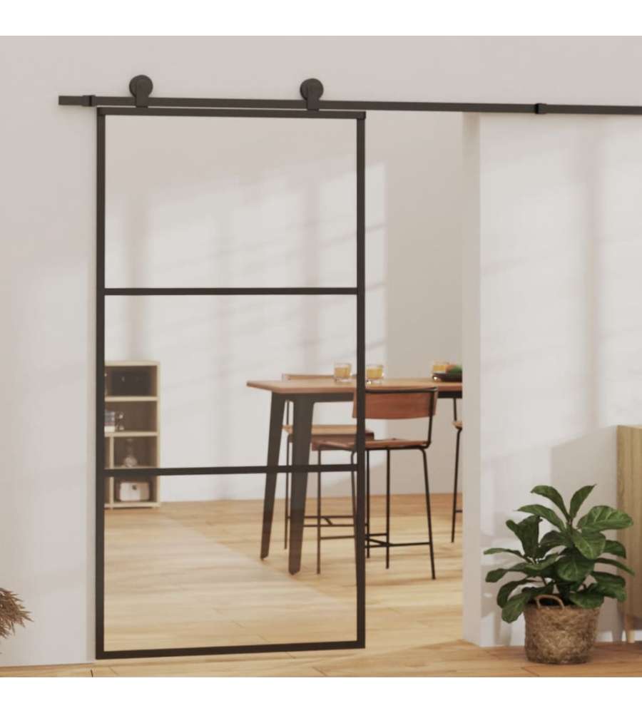 Porta Scorrevole e Kit Montaggio Vetro ESG Alluminio 102x205cm 3081942
