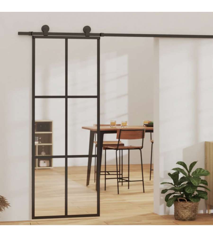 Porta Scorrevole con Kit Montaggio Vetro ESG Alluminio 76x205cm 3081944