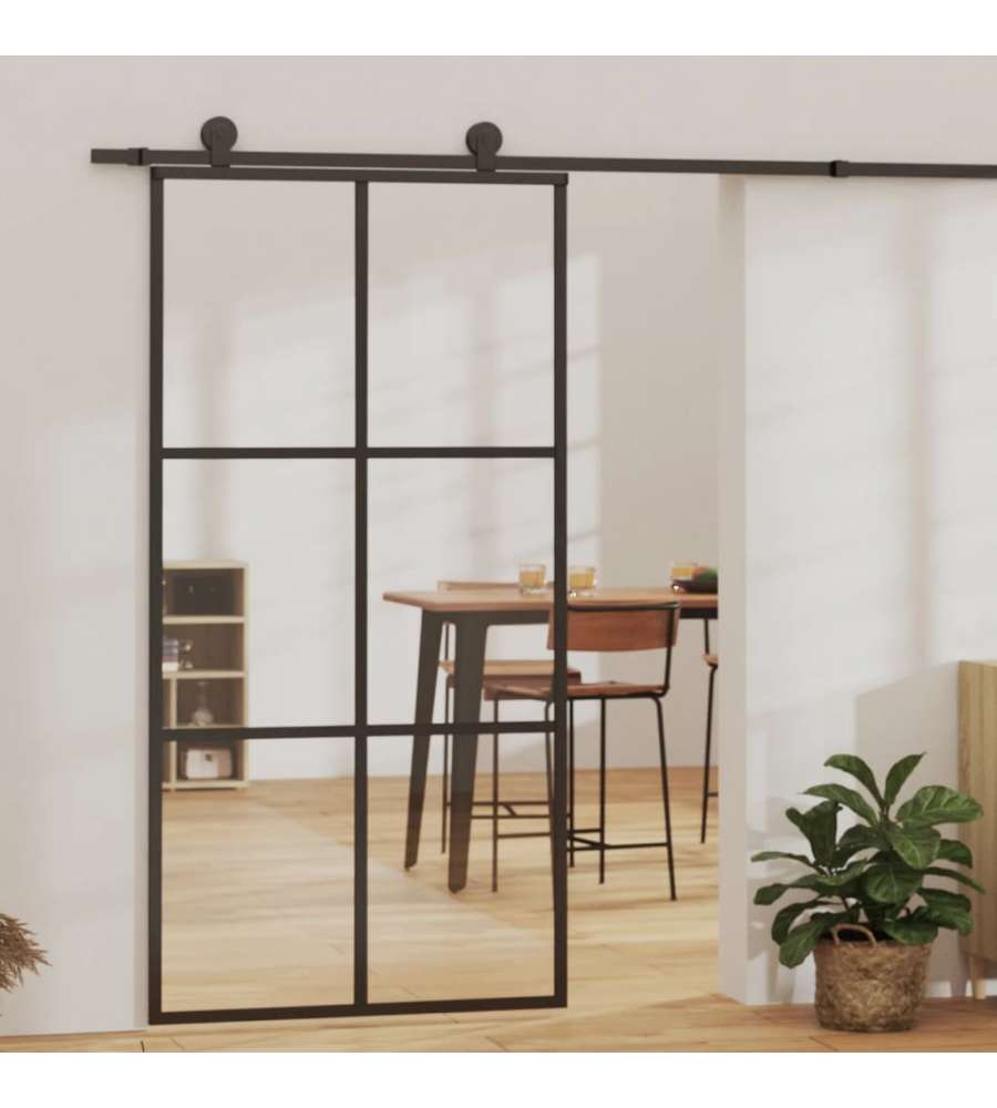 Porta Scorrevole e Kit Montaggio Vetro ESG Alluminio 102x205cm 3081948