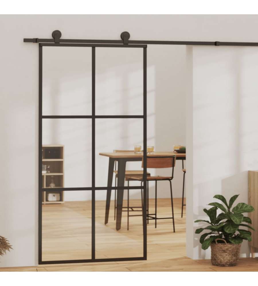 Porta Scorrevole e Kit Montaggio Vetro ESG Alluminio 102x205cm 3081949