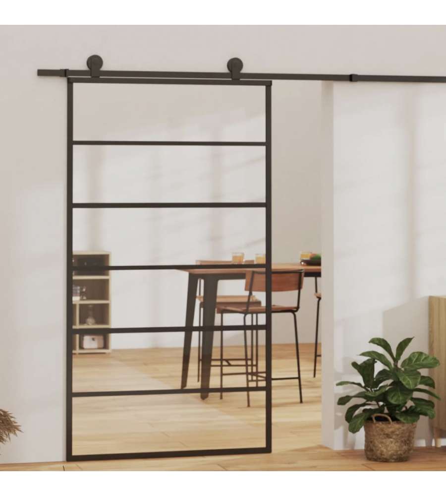 Porta Scorrevole e Kit Montaggio Vetro ESG Alluminio 102x205cm 3081954