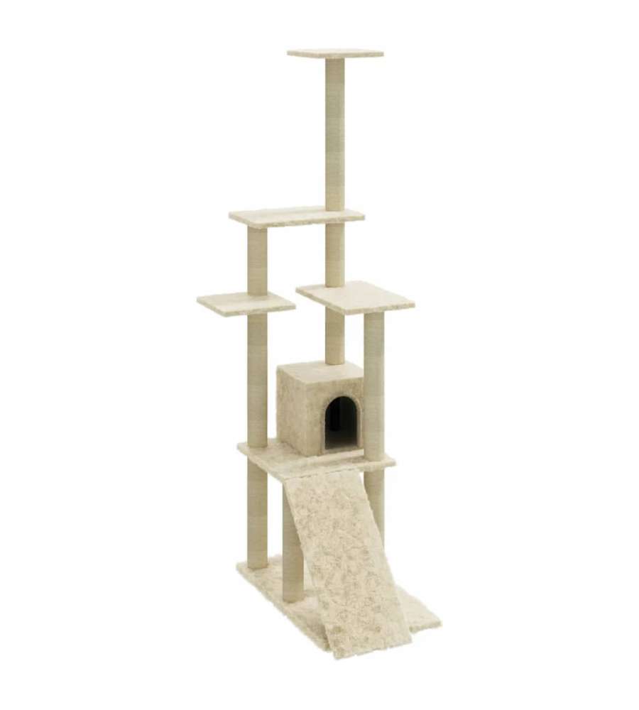 Albero per Gatti con Tiragraffi in Sisal Crema 155 cm