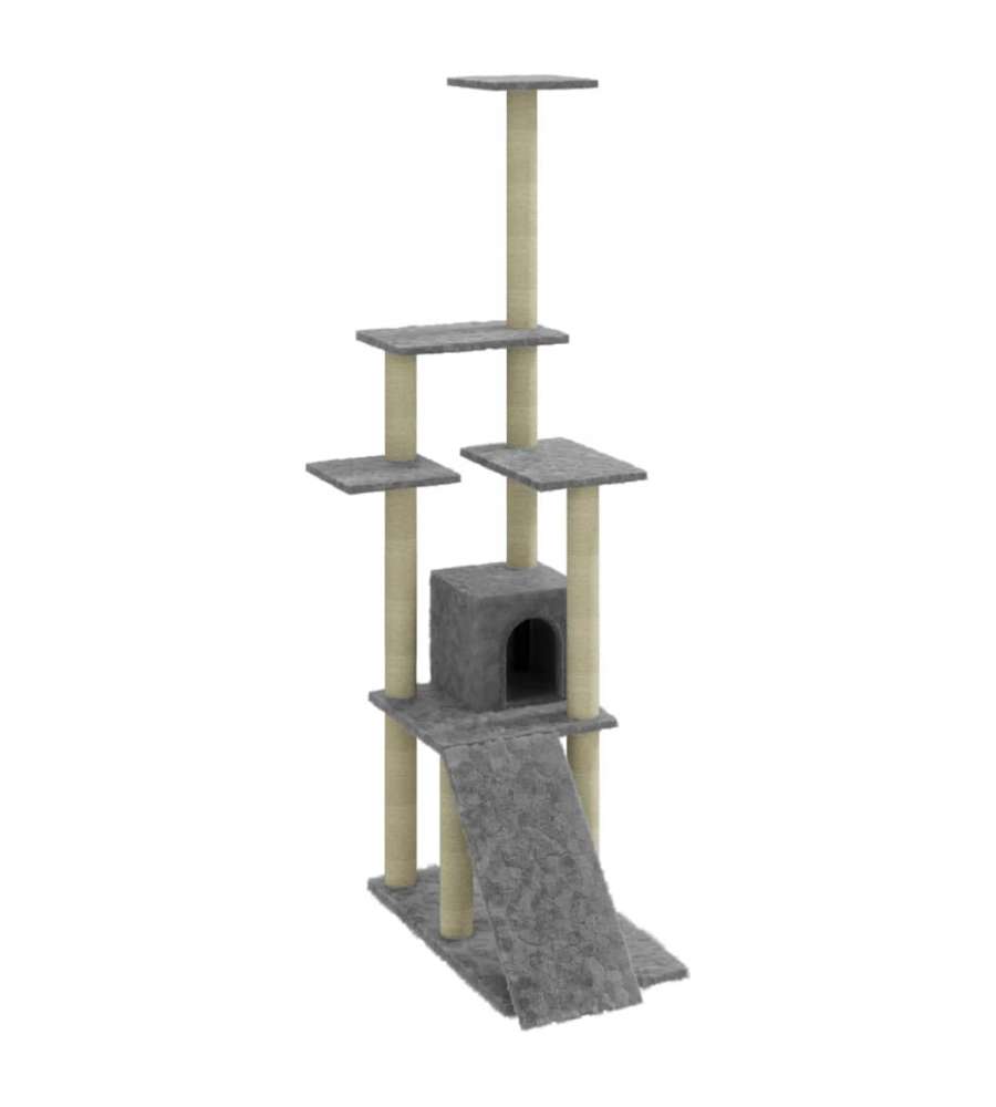Albero per Gatti con Tiragraffi in Sisal Grigio Chiaro 155 cm