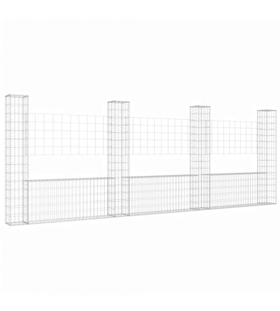 Cesto Gabbione a U con 4 Pali in Ferro 380x20x150 cm
