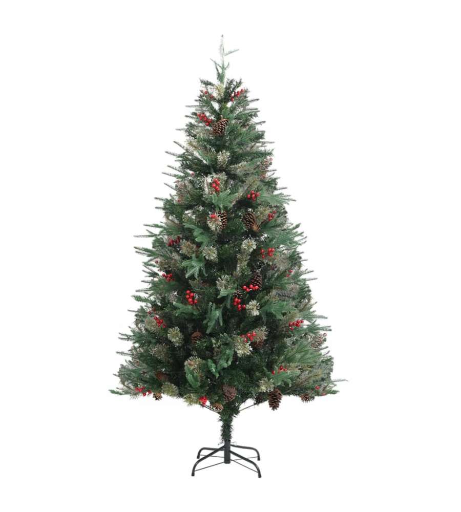 Albero Di Natale Artificiale Sottile 1,5 M - 671 Punte PE+PVC, 25 Pigne Incluse - Struttura Incernierata - Non Illuminato, Innevato