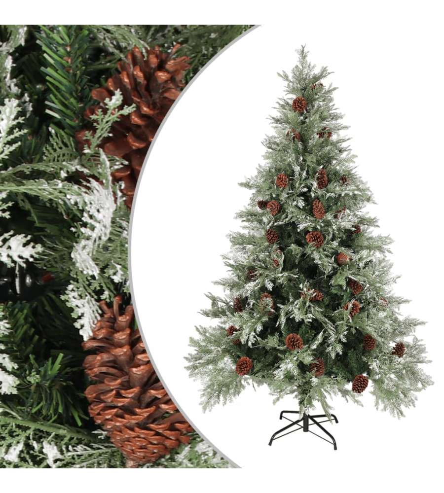 Albero di Natale con Pigne Verde e Bianco 120 cm in PVC e PE
