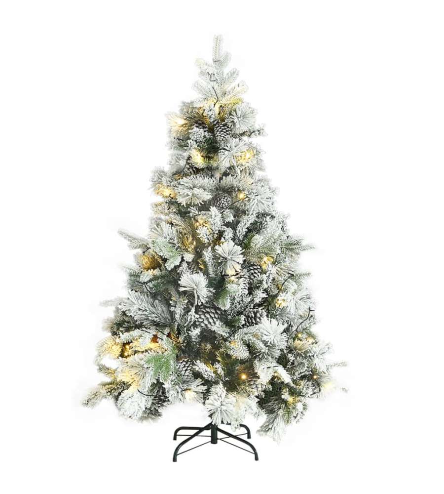 Albero Di Natale Artificiale Con Neve Floccata E 150 LED Bianco Caldo, 150 Cm, Con Base In Acciaio E Punte In PVC E PE