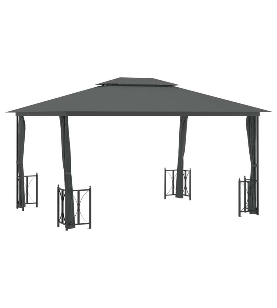 Gazebo con Teli Laterali e Doppio Tetto 3x4 m Antracite