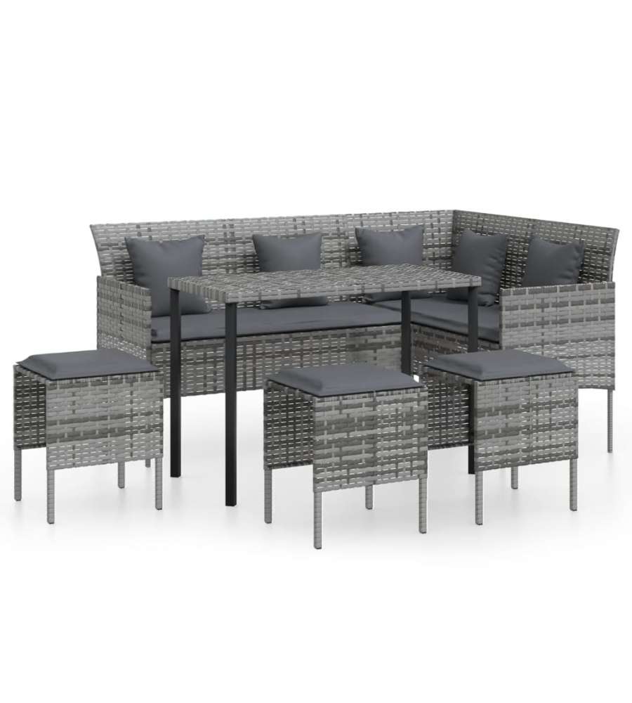 Set Mobili 5 pz Divano a L con Cuscini in Polyrattan Grigio