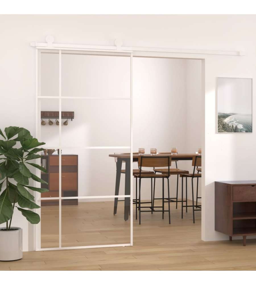 Porta Scorrevole in Vetro ESG e Alluminio 102,5x205 cm Bianca 151688