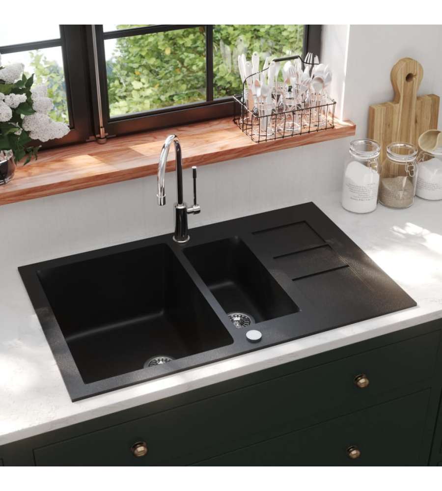 Lavello Doppio da Cucina Nero Granito
