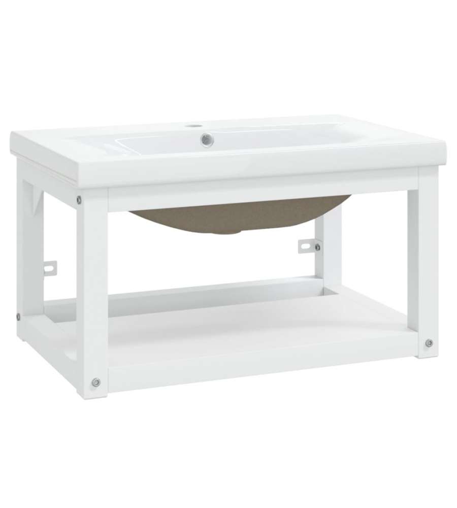 Telaio per Lavabo da Bagno con Lavabo Integrato Bianco in Ferro