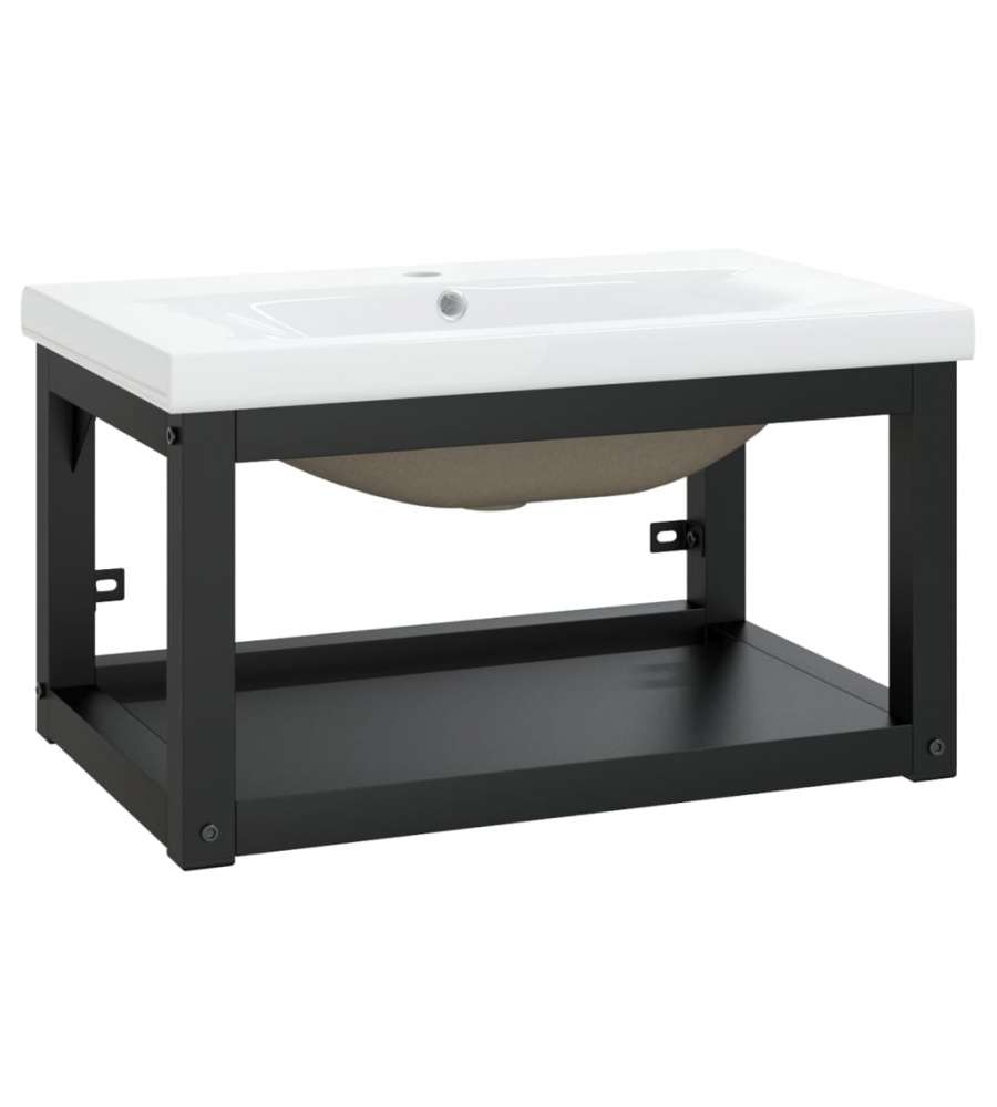 Telaio per Lavabo da Bagno con Lavabo Integrato Nero in Ferro