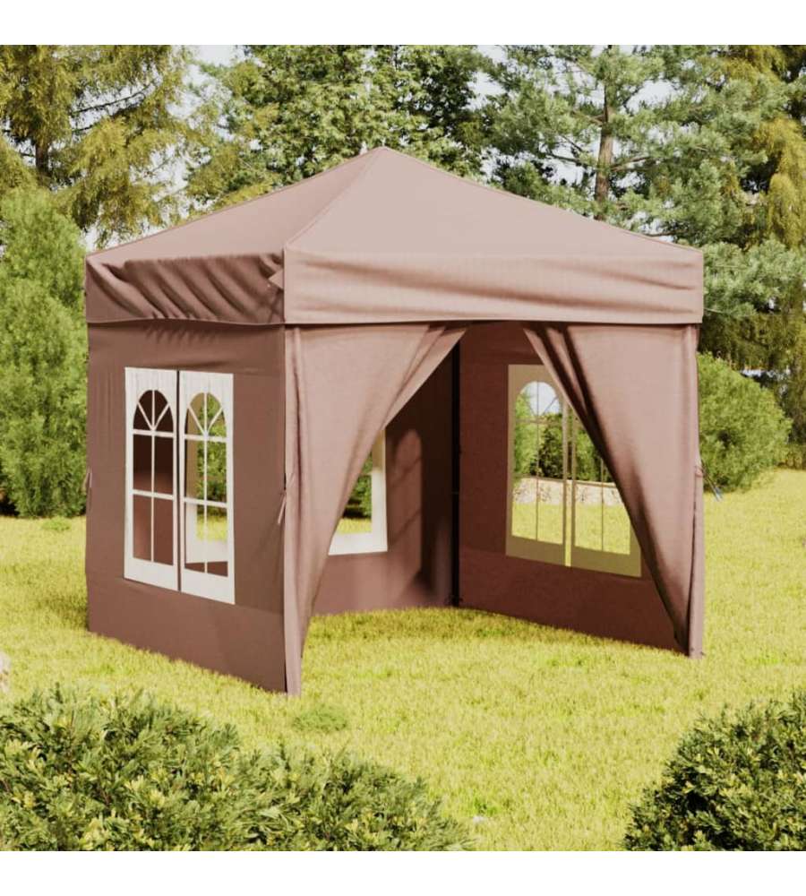 Tenda per Feste Pieghevole con Pareti Laterali Tortora 2x2 m