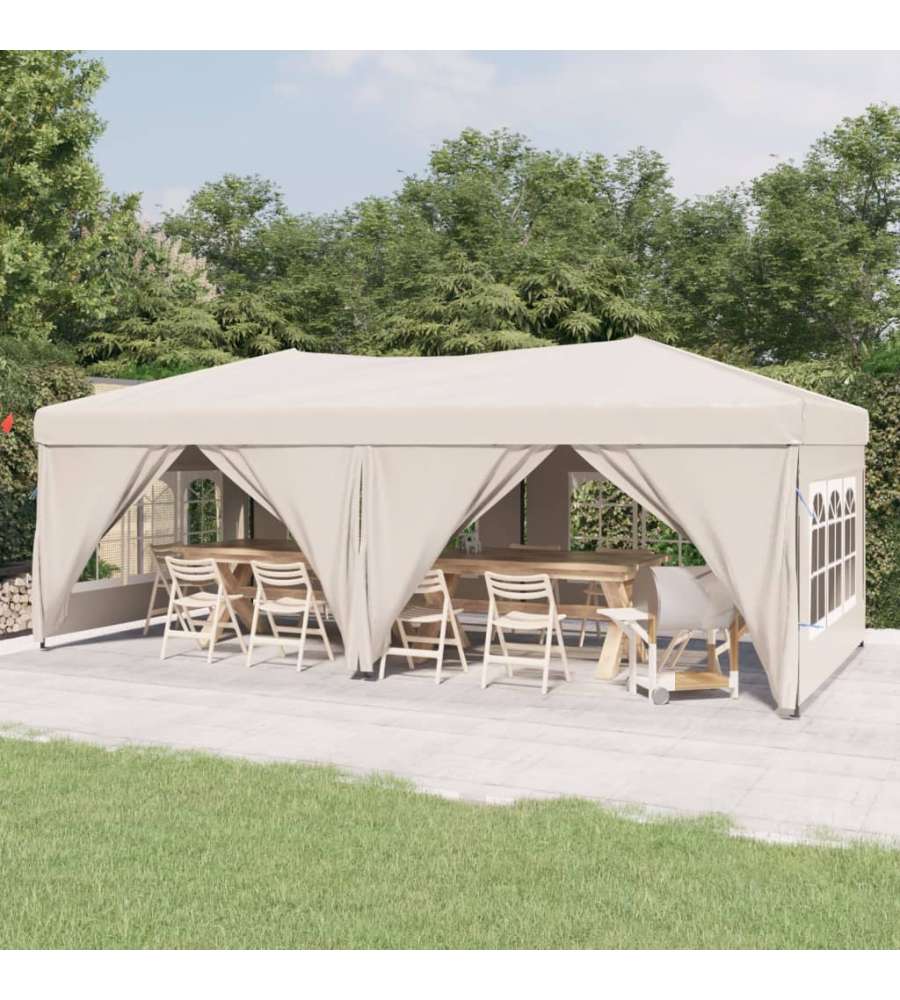 Tenda per Feste Pieghevole con Pareti Laterali Crema 3x6 m