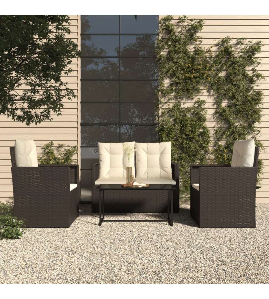 Set Salotto Da Esterno 4 Pz Con Cuscini In Polyrattan Nero