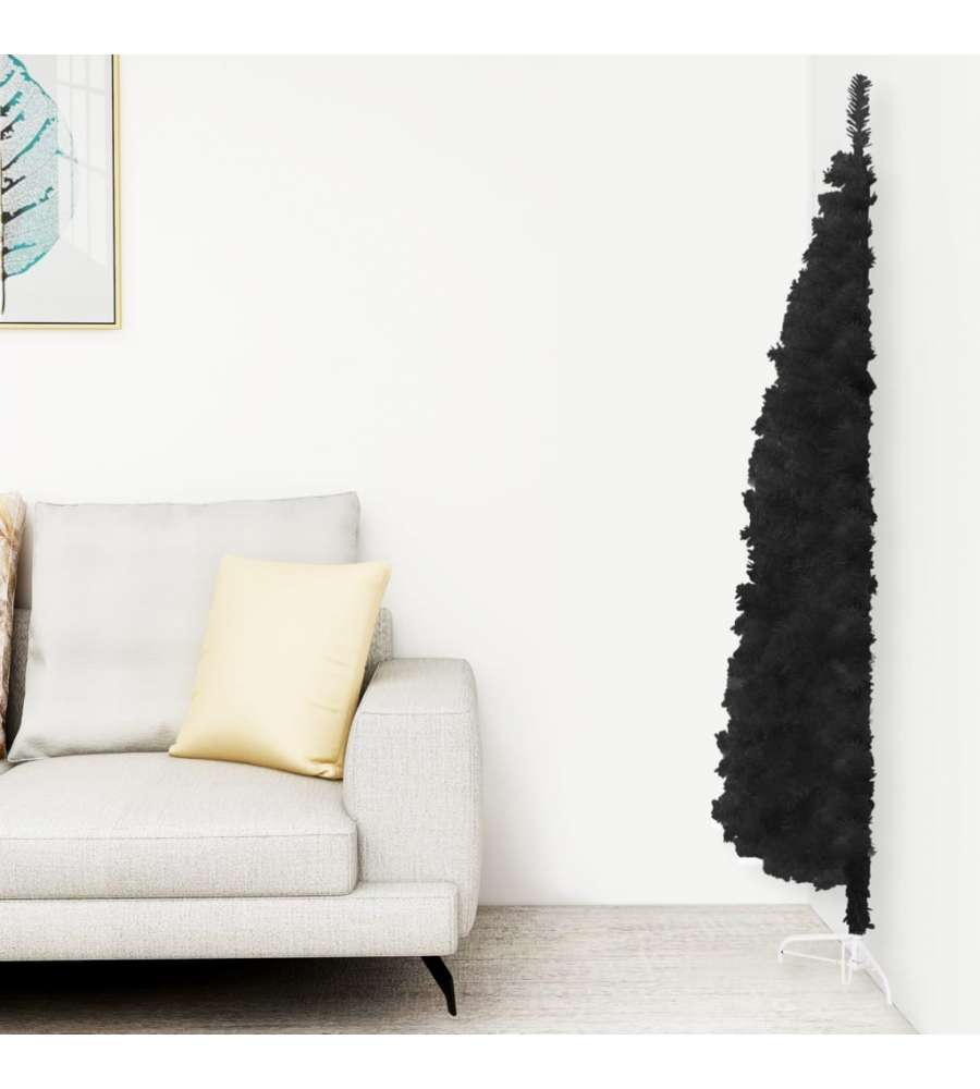 Albero Natale Artificiale Sottile a Met e Supporto Nero 210 cm