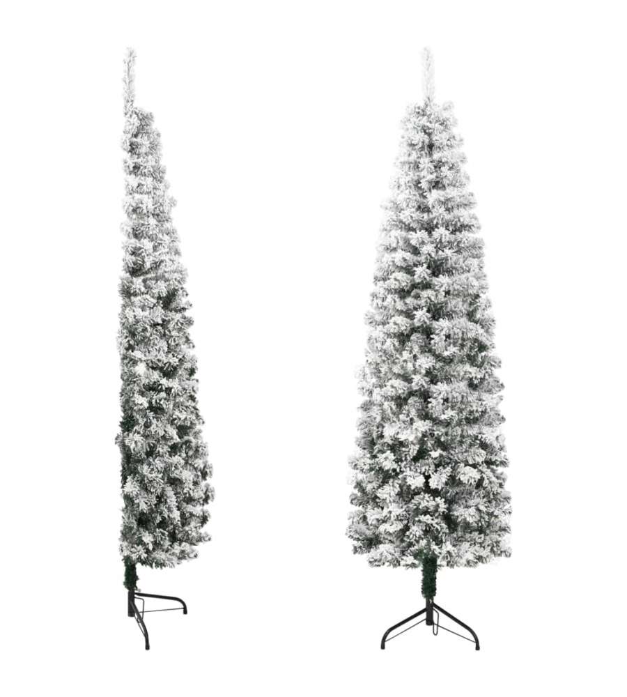 Albero Di Natale Artificiale Sottile Floccato 240 Cm – Con Neve, Punte In PVC E PE, Base In Acciaio