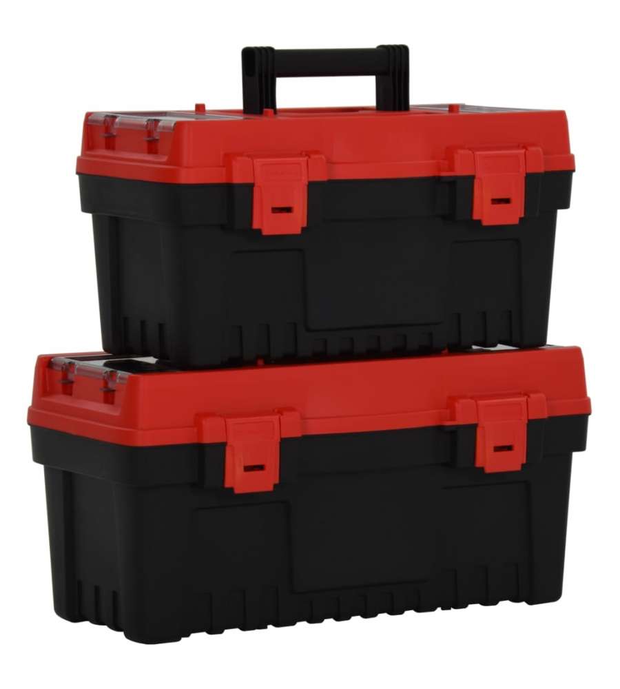  Set Cassette degli Attrezzi 2 pz Nero e Rosso in Polipropilene
