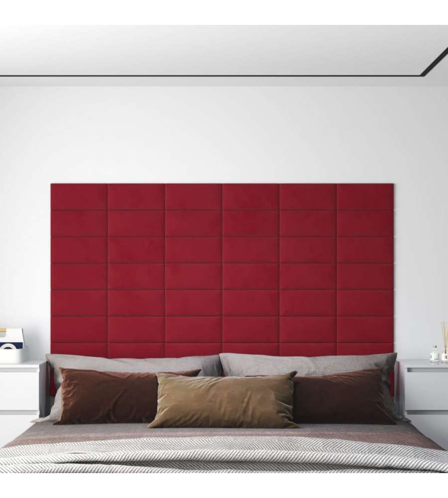 Pannelli Murali 12 pz Rosso Vino 30x15 cm Velluto 0,54 mq