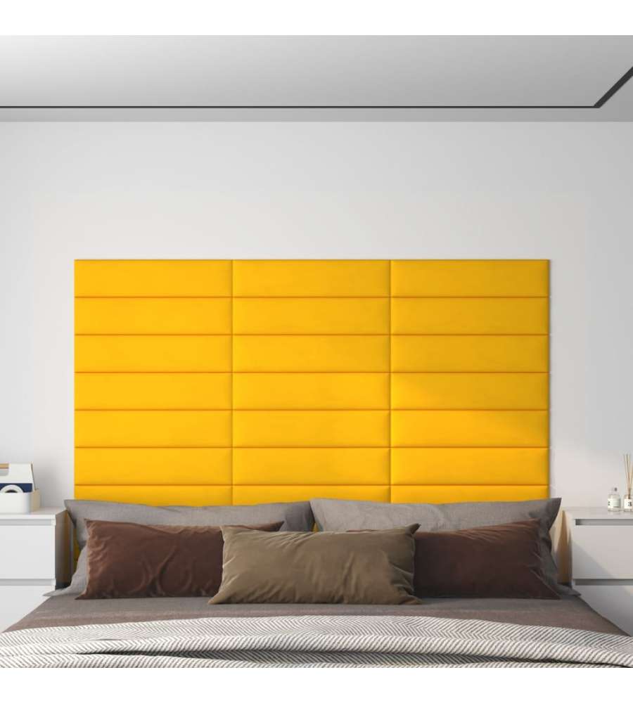 Pannelli Murali 12 pz Gialli 60x15 cm Velluto 1,08 mq