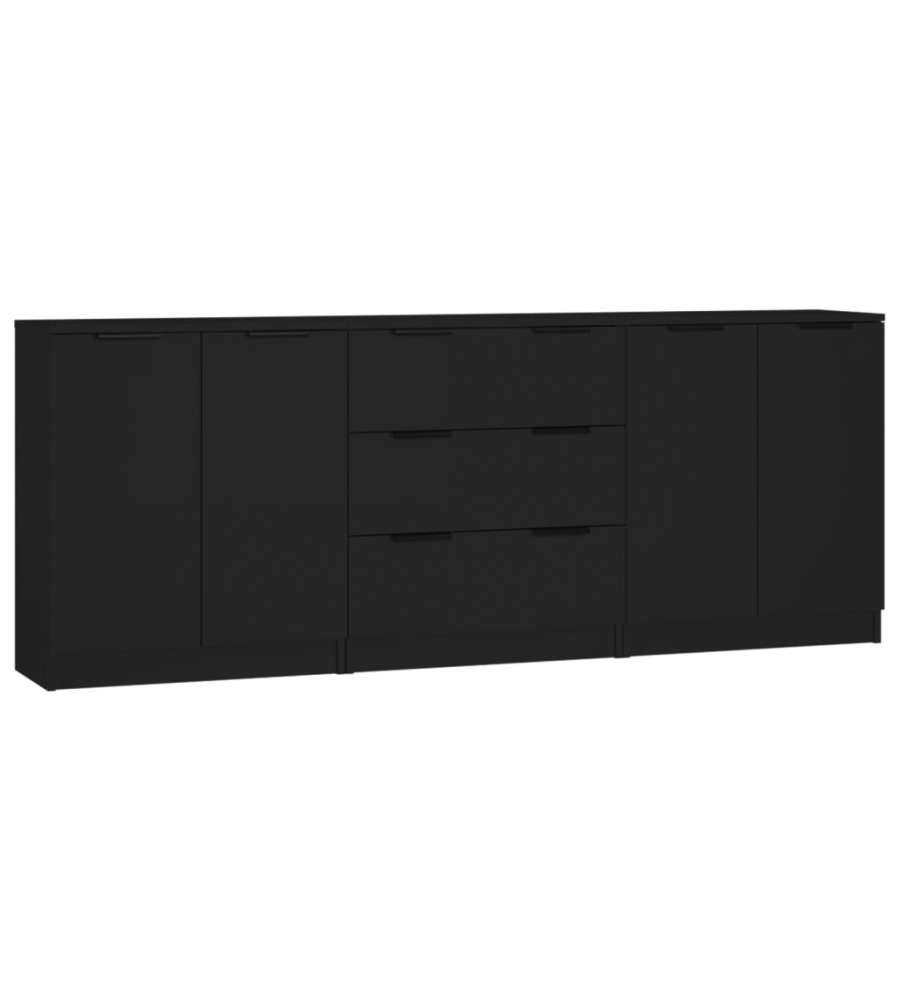 Credenze 3 pz Nere in Legno Multistrato