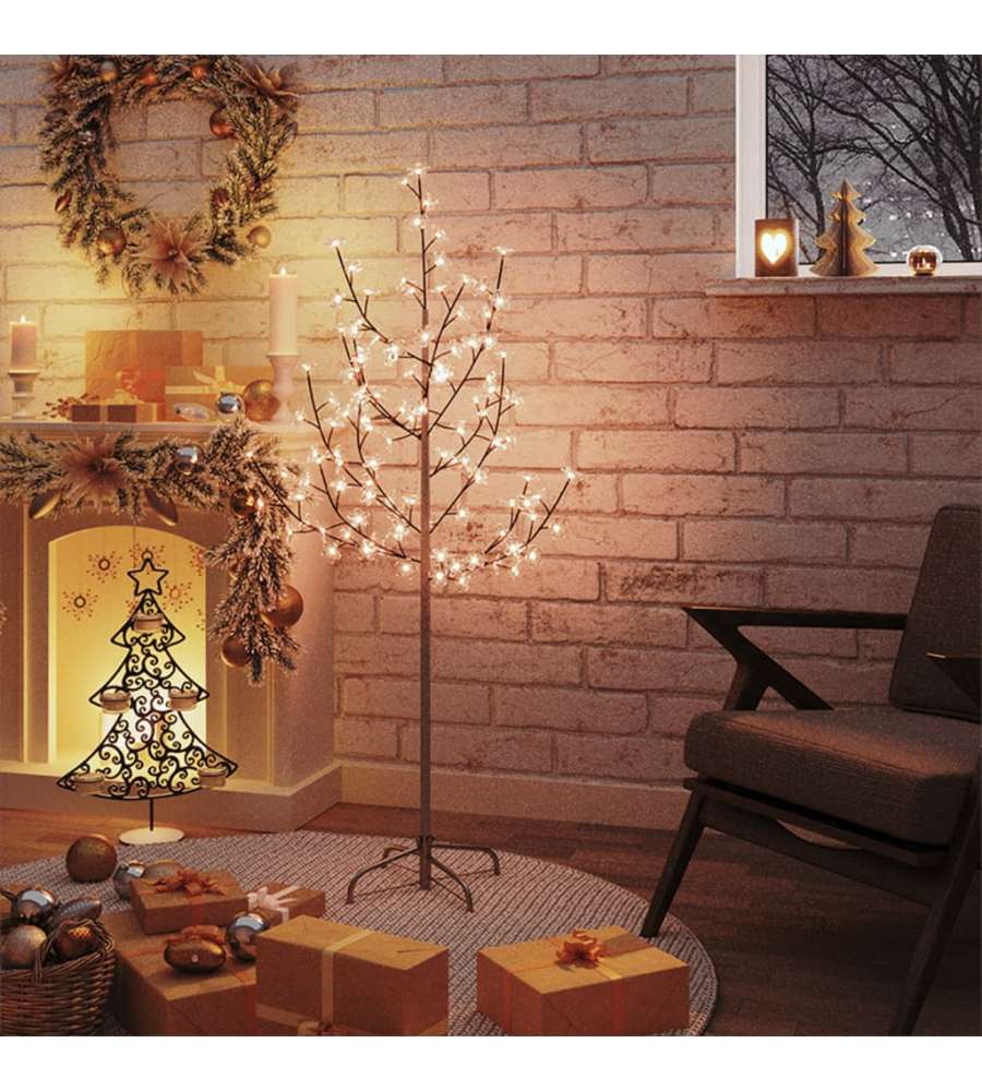 Albero di Ciliegio con 84 LED Bianco Caldo 120 cm