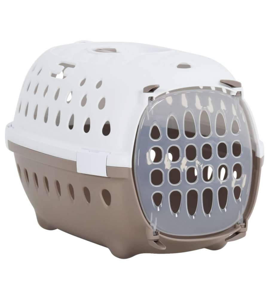 Trasportino Animali Domestici Bianco e Marrone 50x34,5x32 cm PP