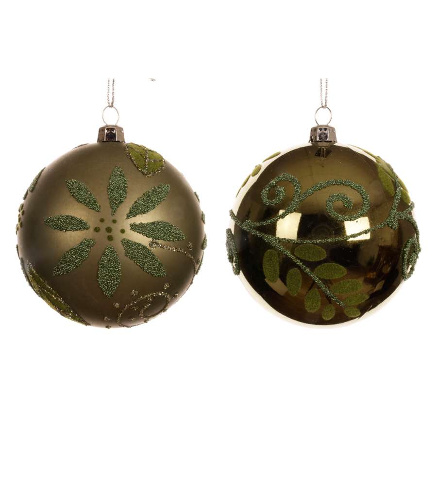 Pallina di Natale Verde Rosmarino - con Perline e Velluto - D. 8 cm
