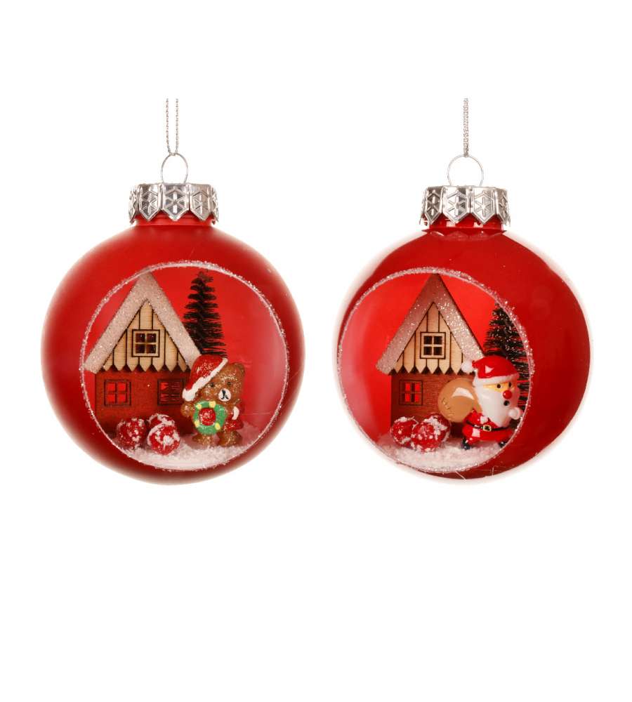Pallina di Natale Rossa Aperta - Fantasie Assortite - D. 8 cm
