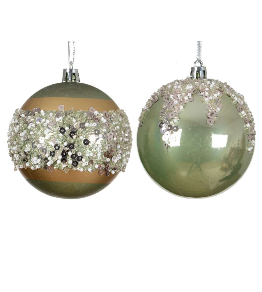 Pallina di Natale Verde Matcha con Perline - D. 8 cm
