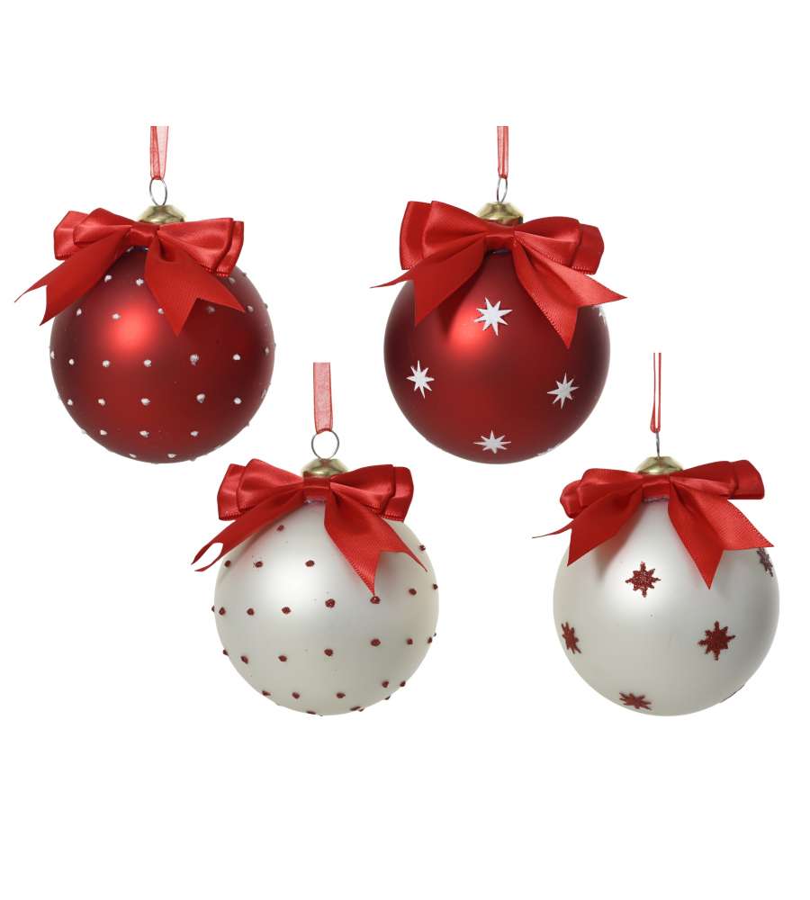 Sfera Pendente in Vetro 8 cm Decorazione Natalizia Rosso e Bianco