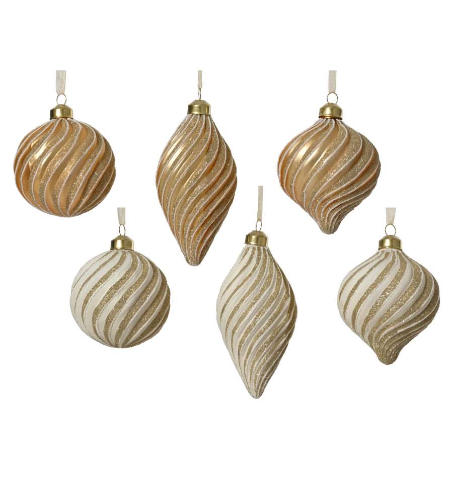 Decorazioni Natalizie - Palline Vetro Assortite Bianco/Oro - 1 Pezzo