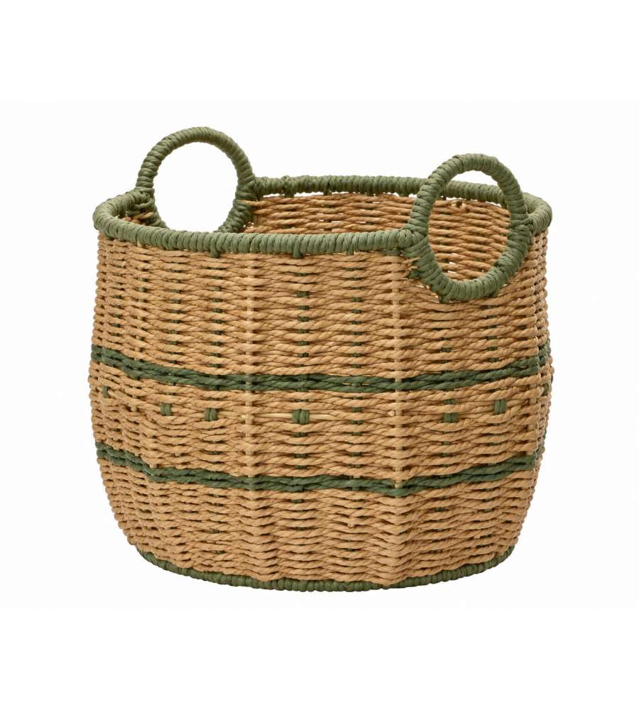 Cesta naturale verde rotonda con manici 35x33 cm - Articolo handmade