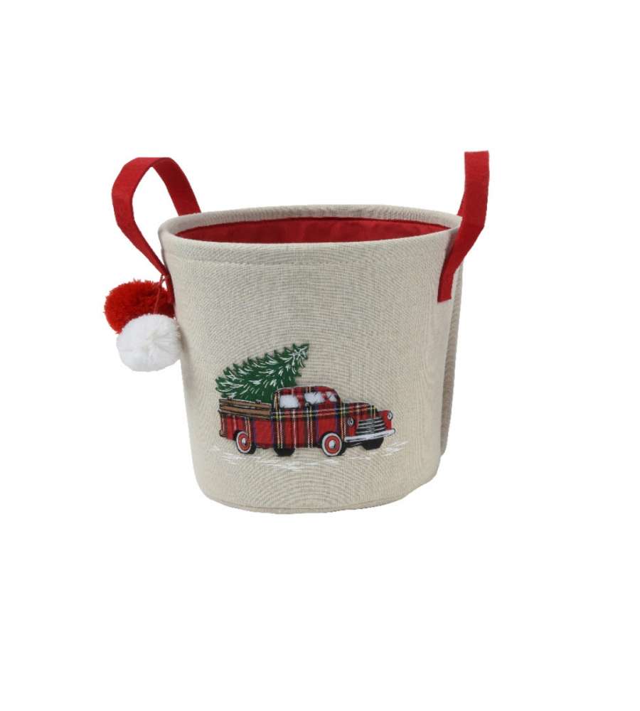 Cesta con Manici e Pompon - Decoro Pick-up Albero di Natale - 25x20 cm