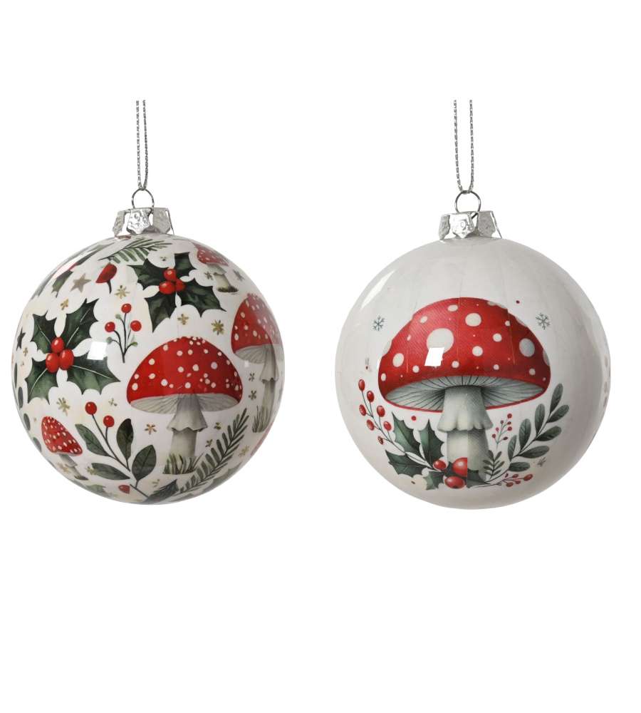 Sfera decorativa natalizia funghetto bianco diametro 8 cm - Handmade