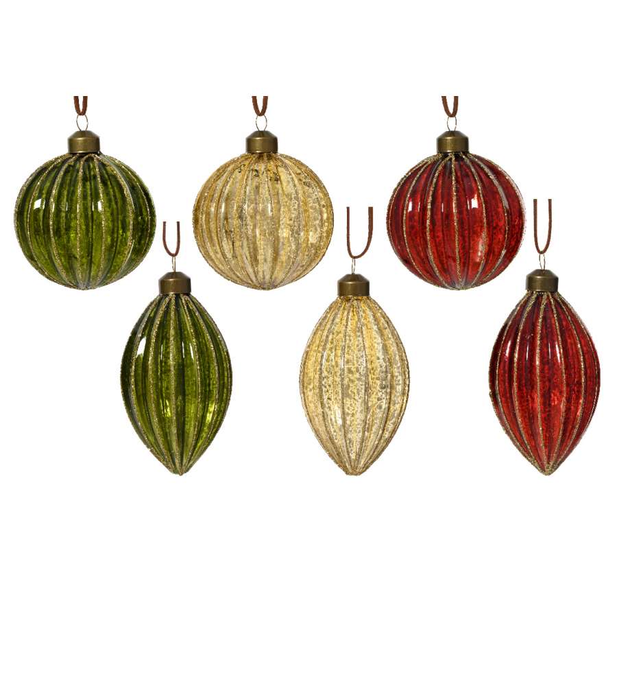 Decoris Pallina di Natale in Vetro - Linee Glitterate - 8cm