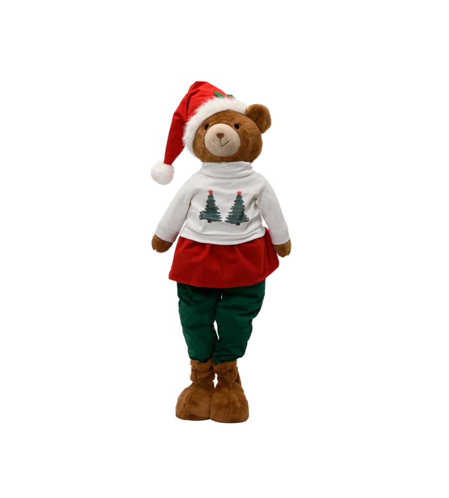 Decoris Orsetto Natalizio 110 cm - Statuetta Morbida Rosso Verde