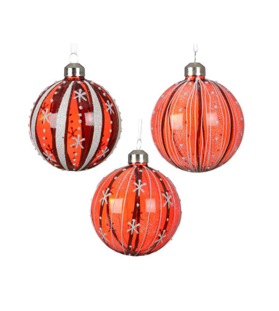 Decoris Sfera Decorativa Natale Rossa 8cm con Fiocchi di Neve