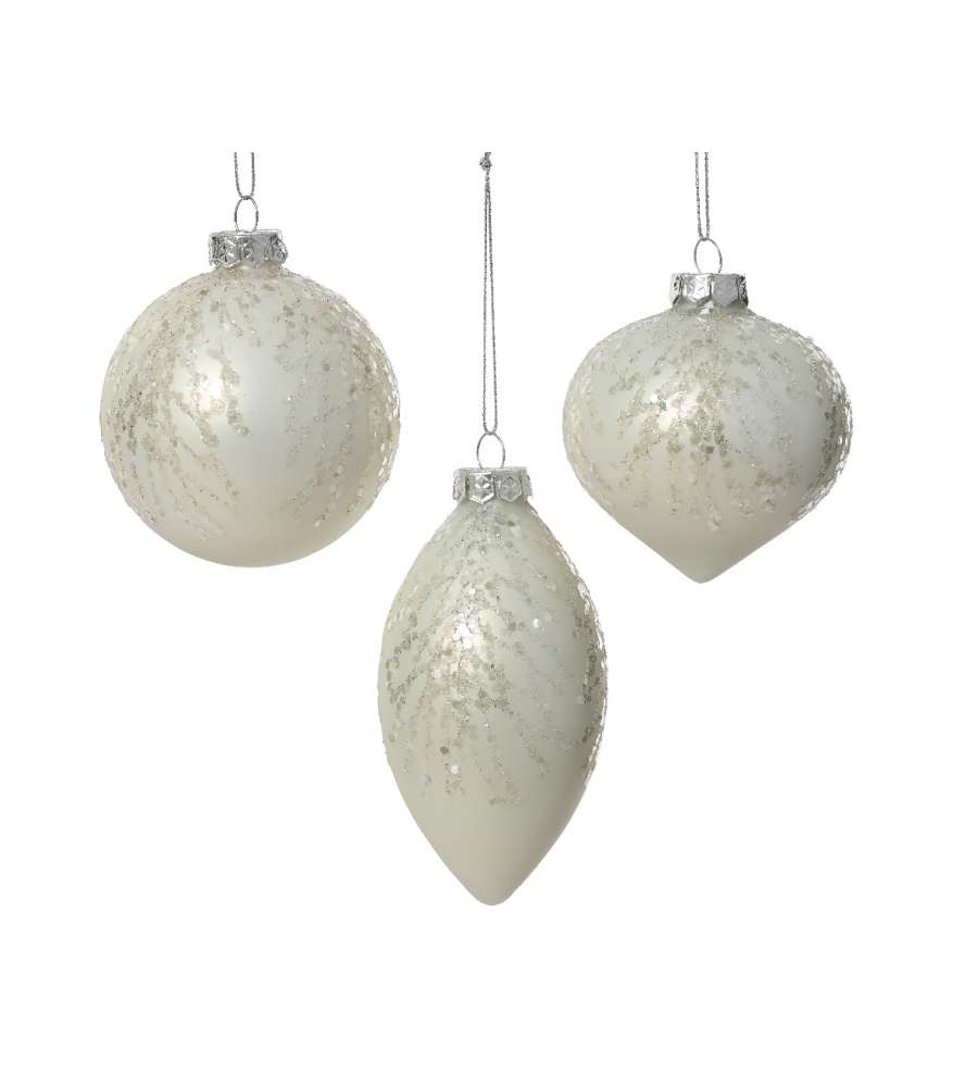 Decoris Pallina di Vetro Bianca - Decorazioni Argento - 8cm