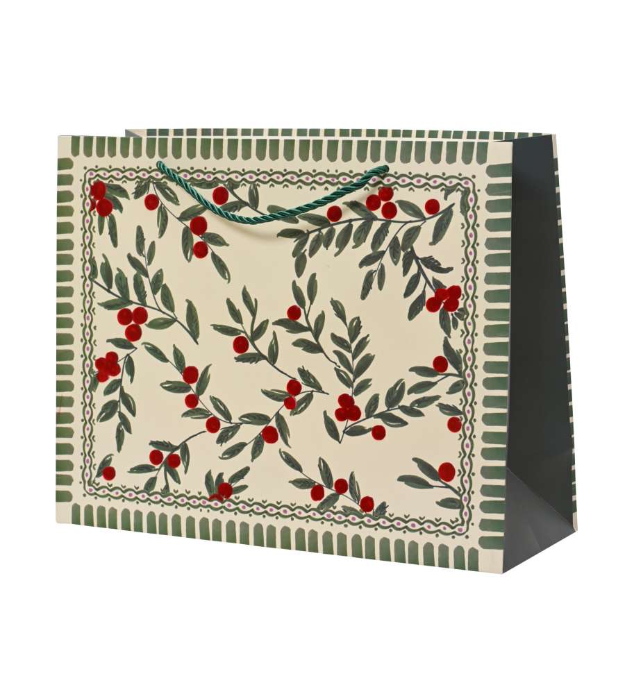 Kaemingk Busta Regalo Verde 32x11x25 cm con Bacche Floccate