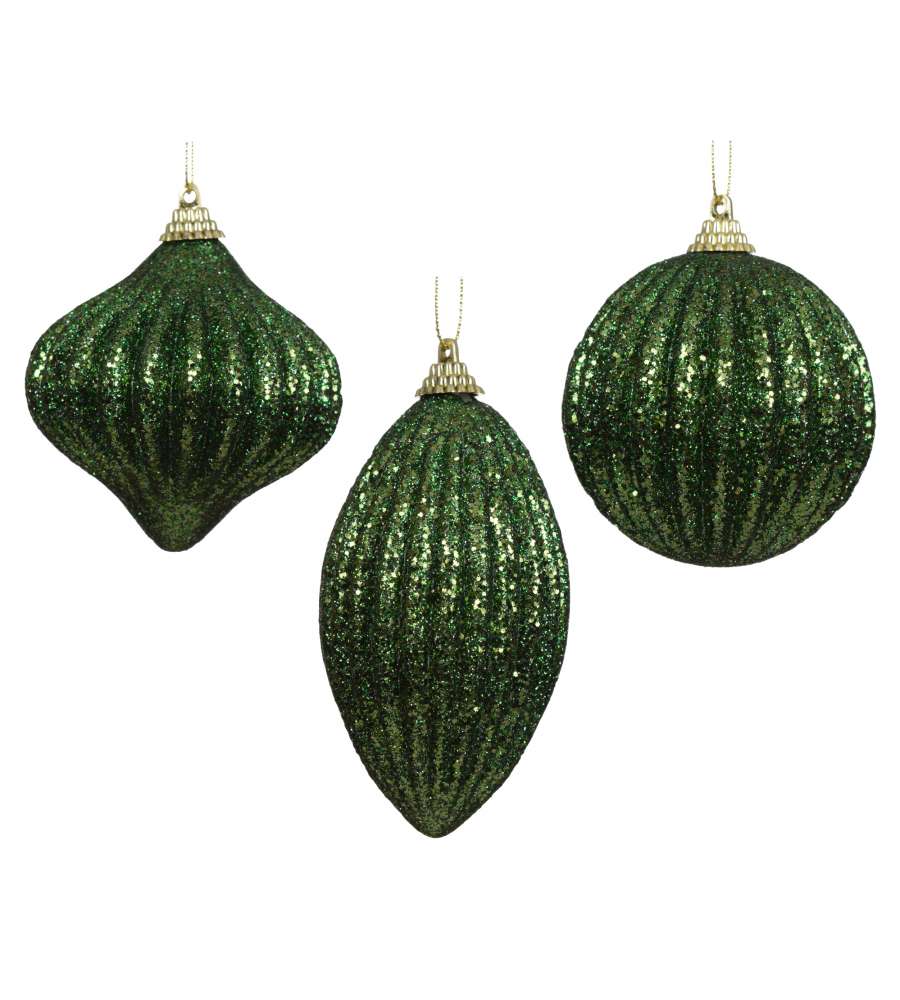 Decoris Palline Natalizie Verde Abete Glitterate 8 cm Set Assortito