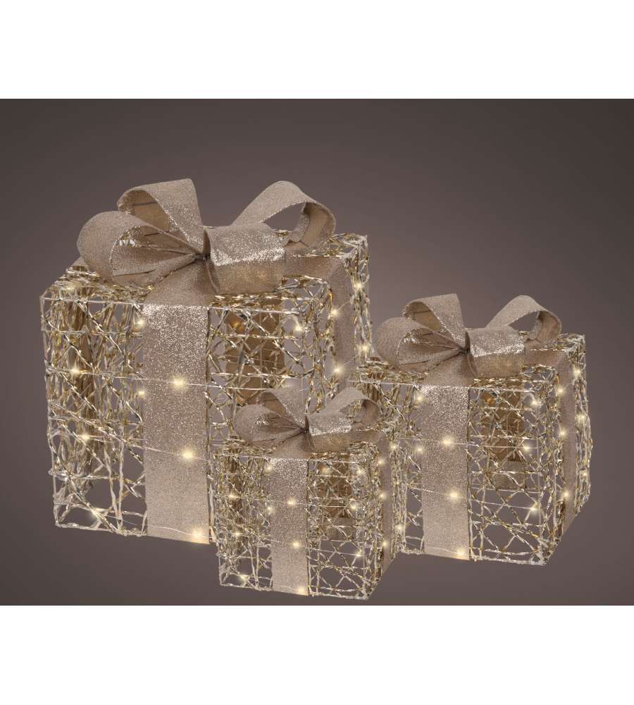 Lumineo Set 3 Giftbox LED Oro - Addobbo Natalizio